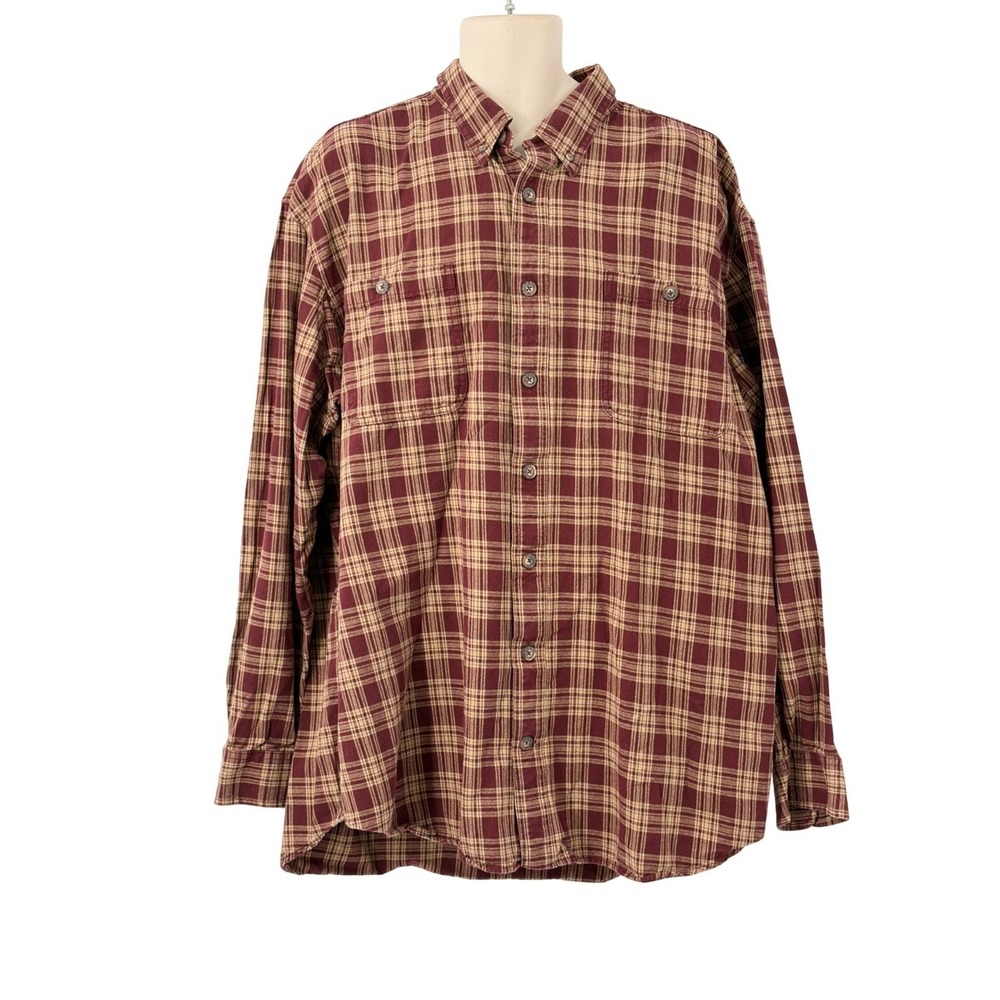 Duluth Trading Co Mens Long Sleeve Button Down Flannel Shirt Burgundy Plaid 2XLT